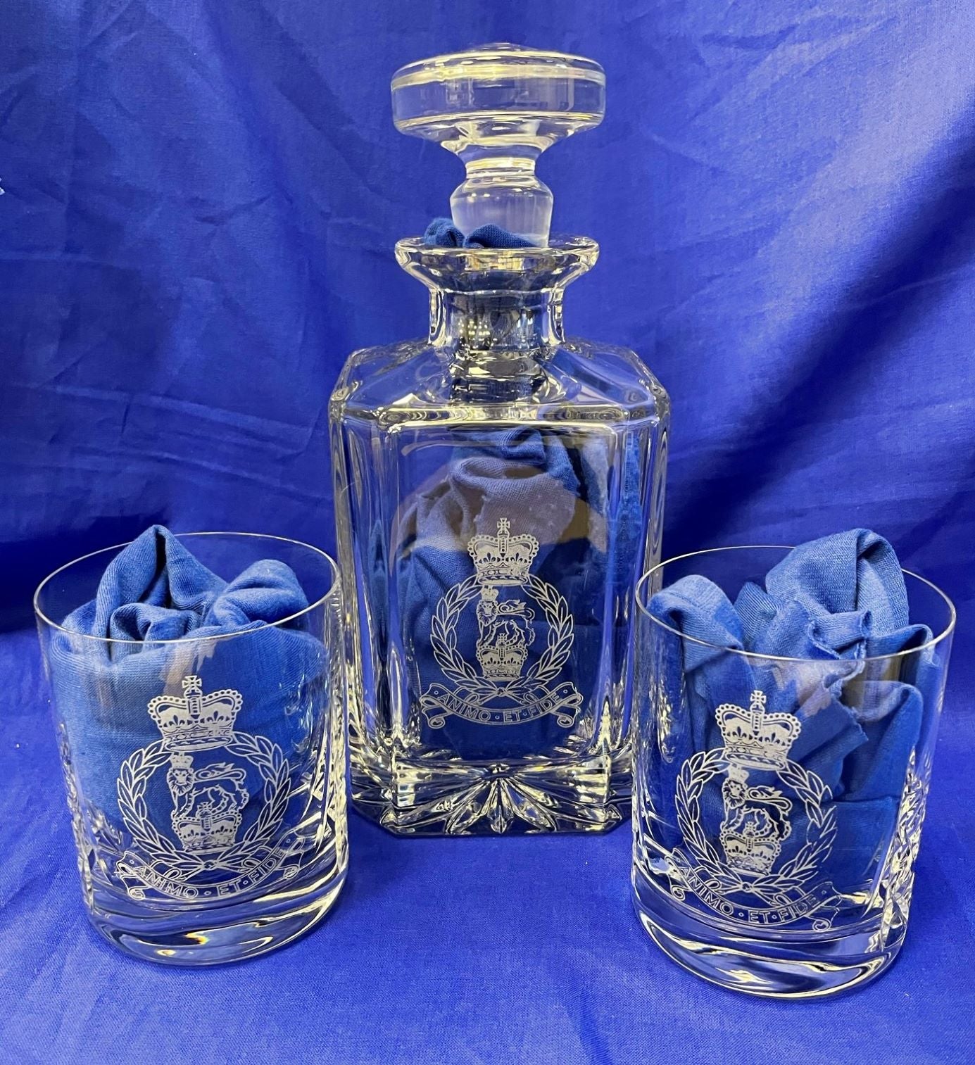 British Military Cut Glass Decanter & Whisky Glasses