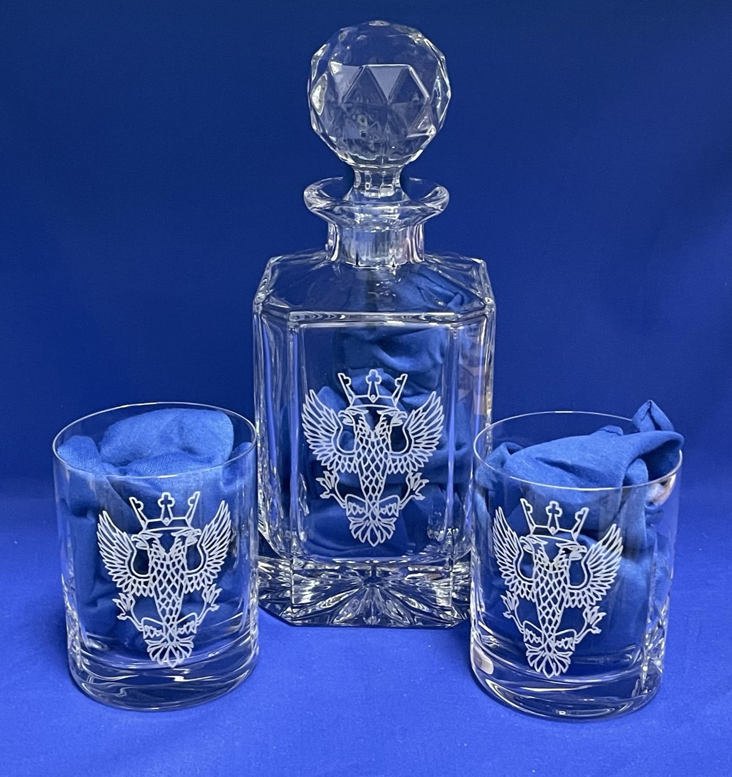 British Military Cut Glass Decanter & Whisky Glasses