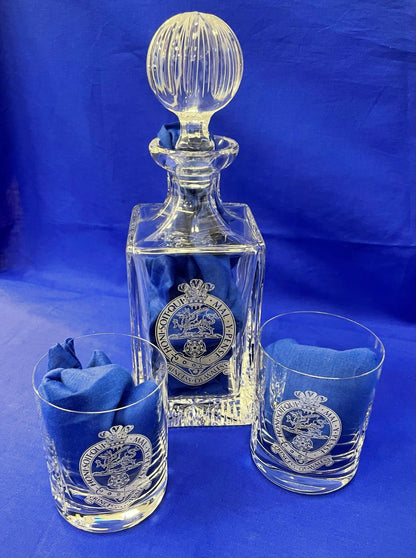 British Military Cut Glass Decanter & Whisky Glasses