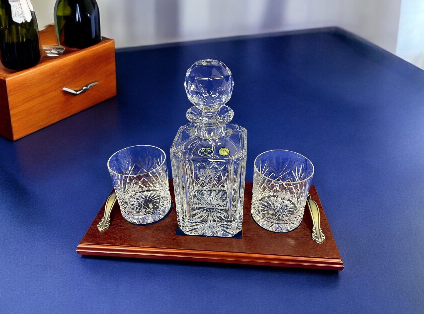 British Military Cut Glass Decanter & Whisky Glasses